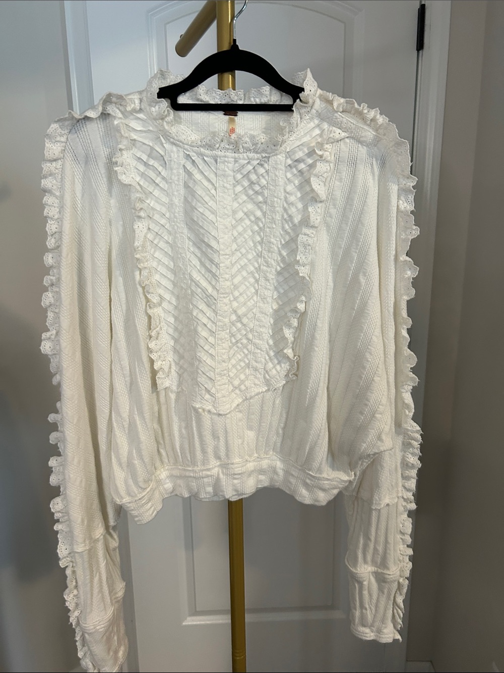 Free People Ivory Ruffle Lace-Trim Pullover Sweatshirt - Bronze Label